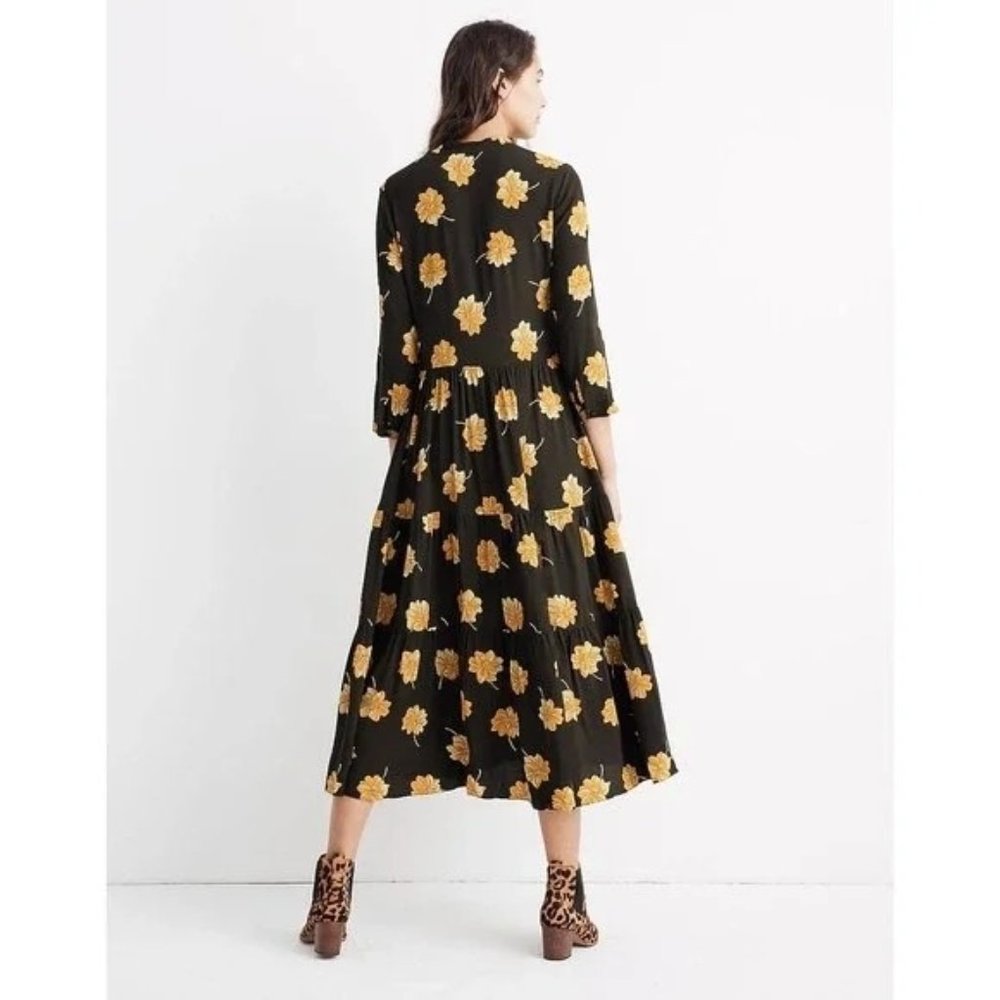 NEW Madewell Button-Front Tier Dress Fall Flowers Long Sleeve Floral Midi - Picture 2 of 10